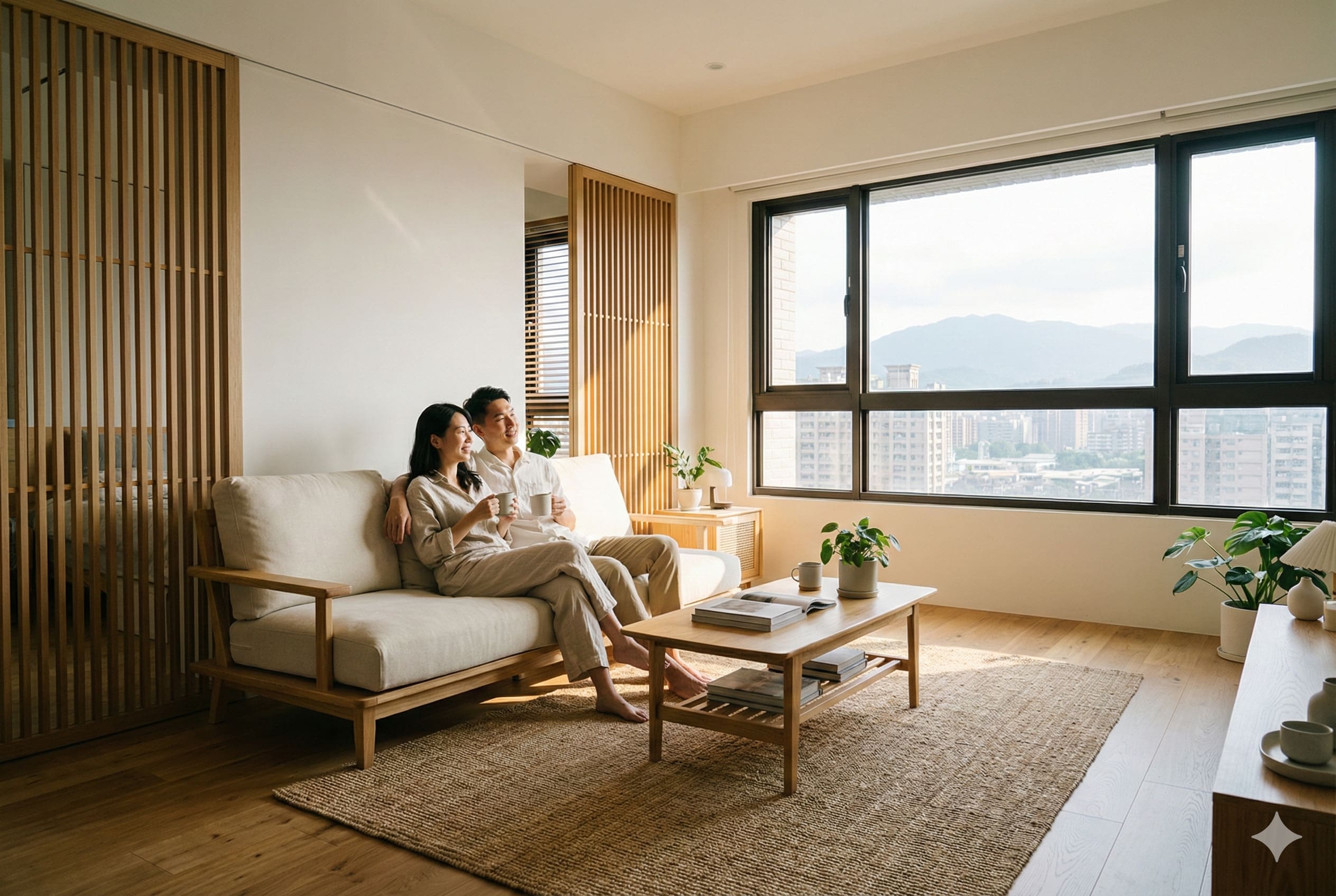 夫妻在裝潢好的新家中享受生活