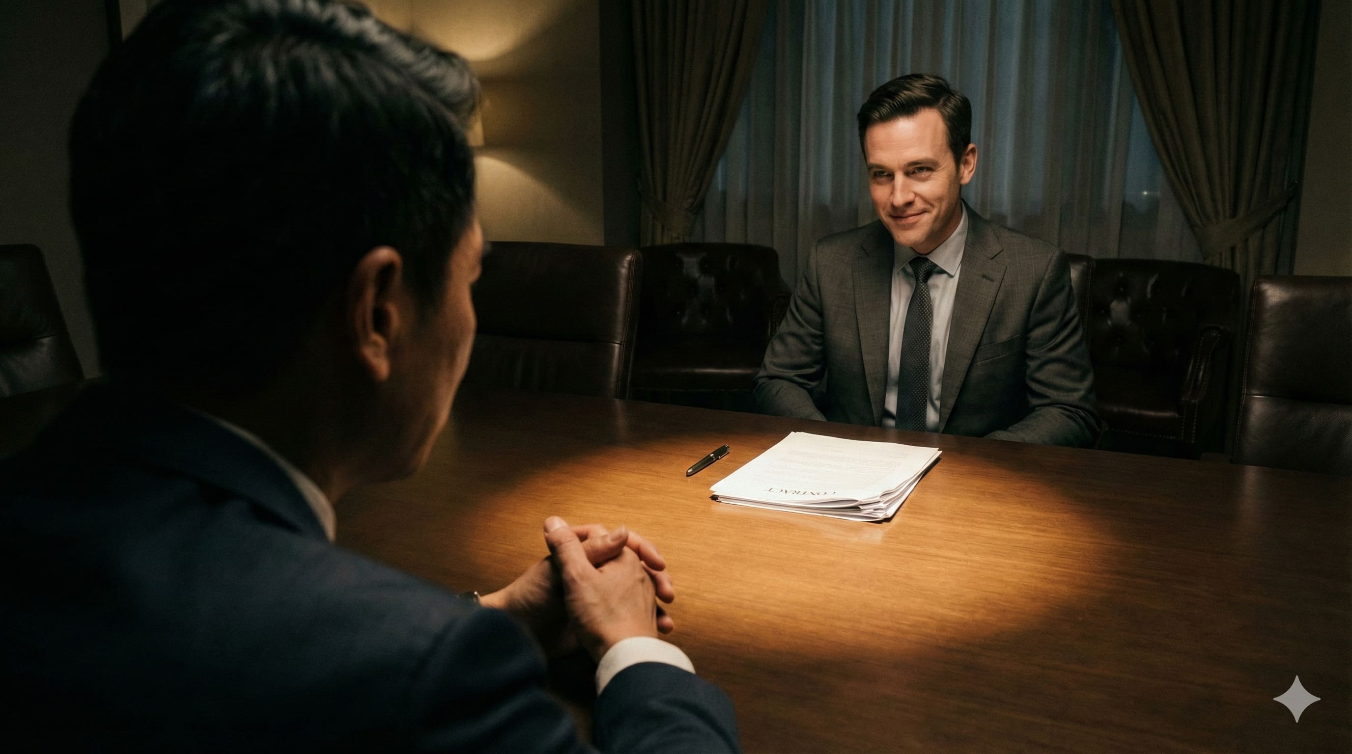 買房議價談判技巧：房仲與買家在小房間內的心理攻防