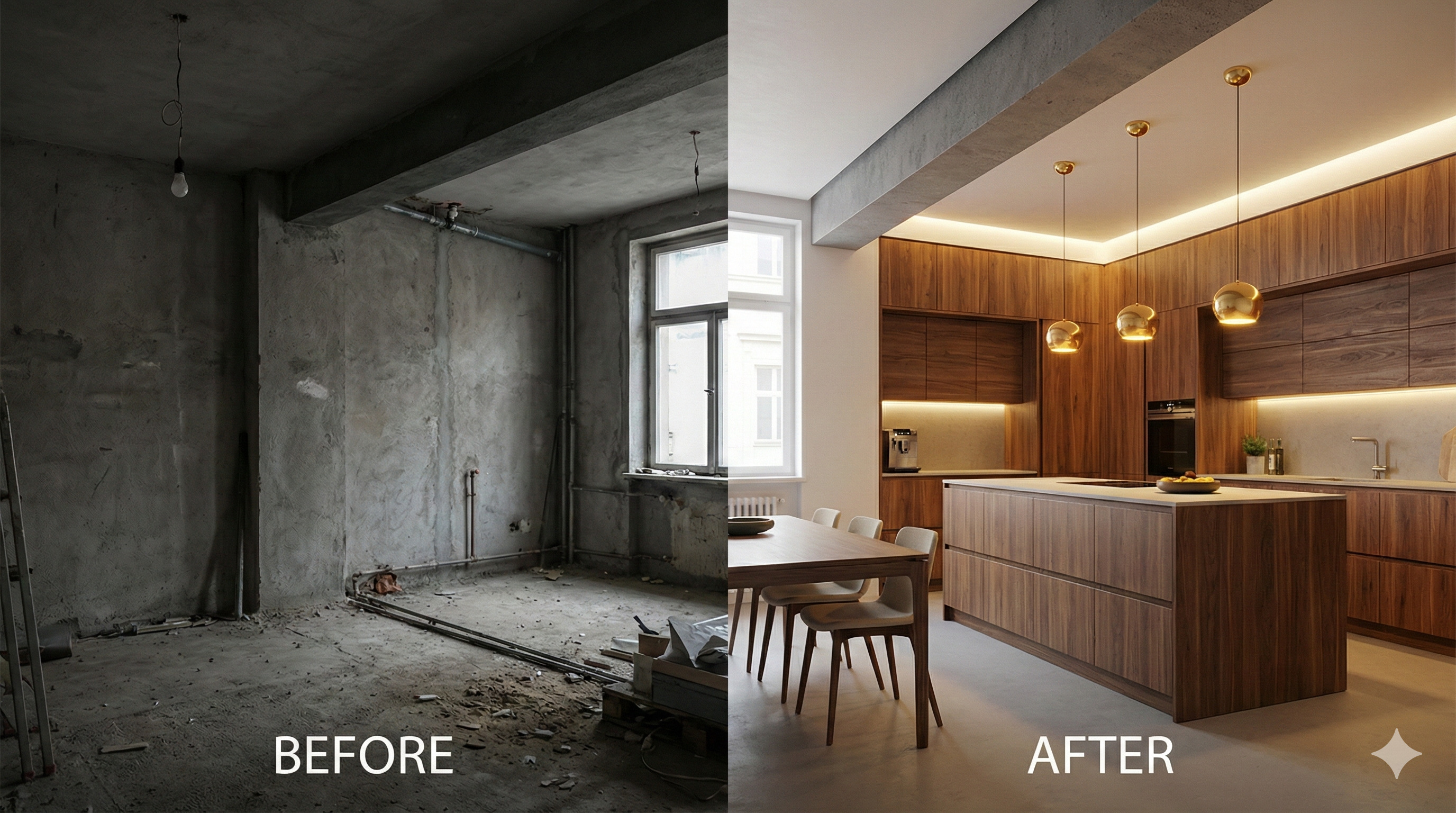 老屋翻新前後對比：昏暗隔間變身明亮開放式廚房