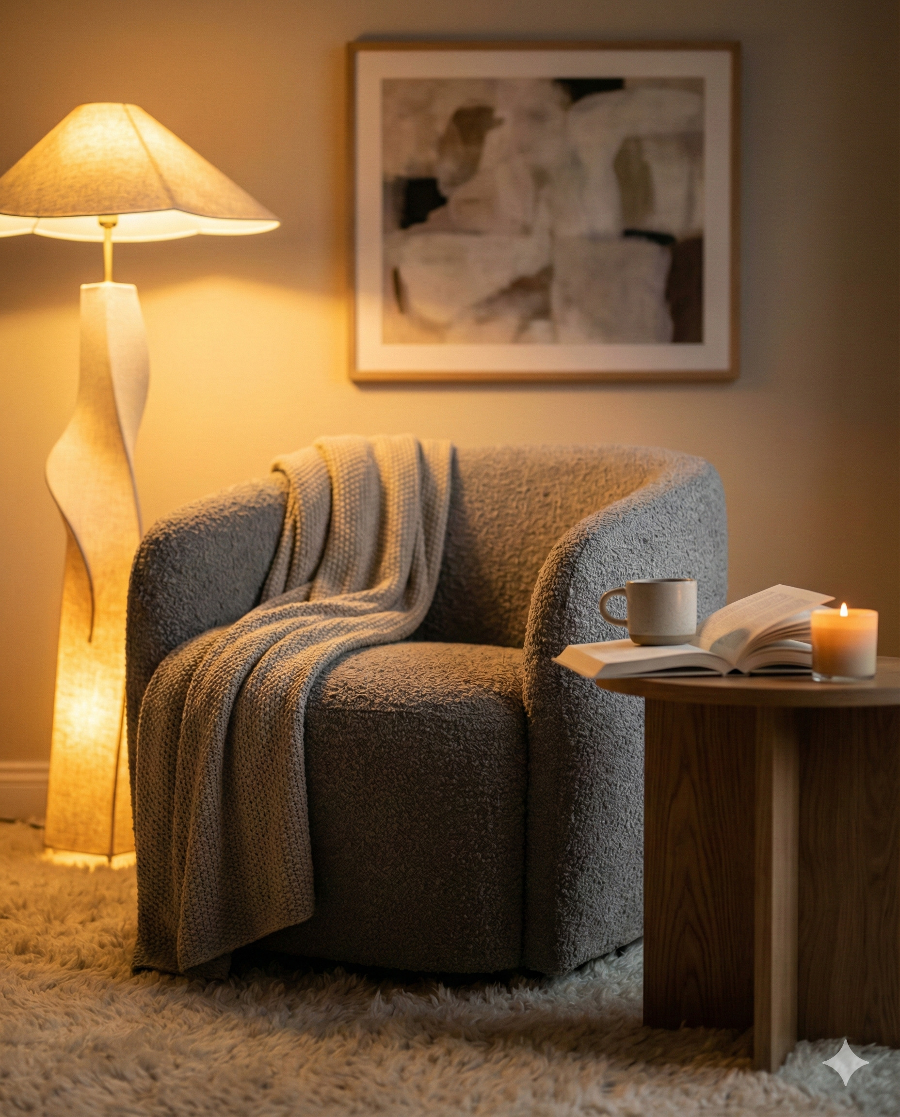 角落空間軟裝改造：透過立燈與單椅營造氛圍